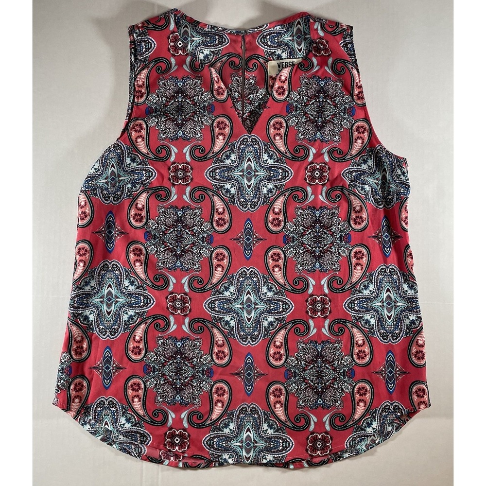 Verse‎ Women's Size Medium Pink Blue Paisley Sleeveless V-Neck Blouse Top